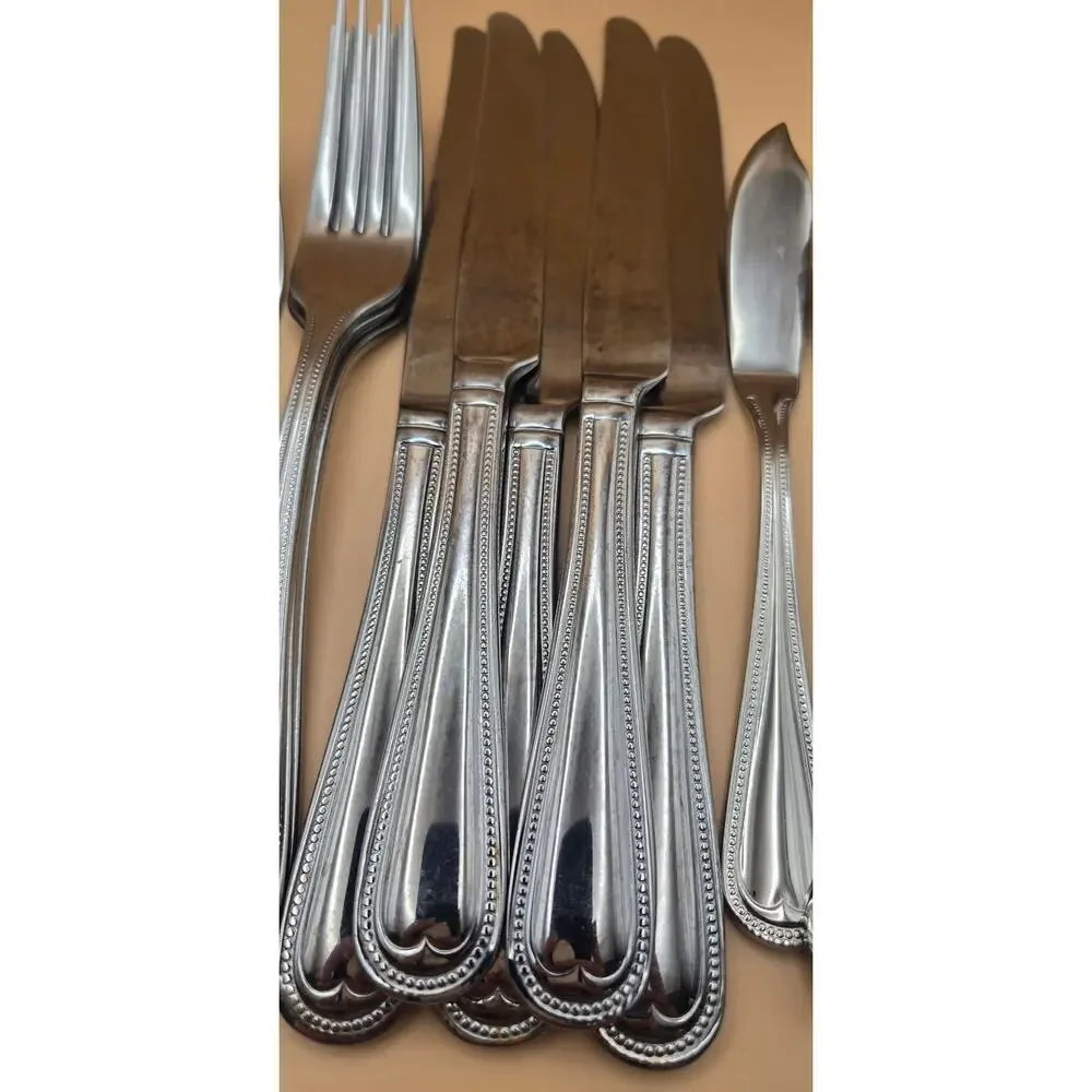 Reed -Barton Elegant Bead 18/10 Stainless Flatware Serving Set of